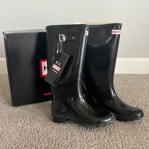 Hunter Huntress Gloss Rain Boots - Black Size 7 NIB